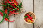 Fresh Chilli Wooden Floor Stock Photo