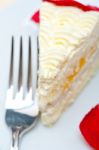 Whipped Cream Mango Cake Stock Photo