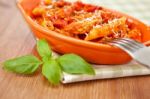 Spicy Chicken Penne Pasta Stock Photo