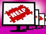 Help On Monitor Shows Customer Helpline Helpdesk Or Support Stock Photo