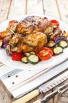 Roasted Chicken With Vegetables Stock Photo