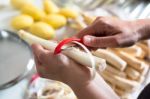 Peeling White Asparagus Stock Photo