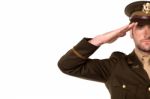 Portrait Of A Patriotic Soldier Saluting Stock Photo