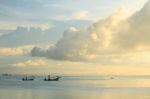 Big Rain Cloud Over Ocean At Dusk Stock Photo