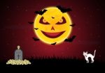 Halloween Devil Moon Gravestone Cat  Stock Photo