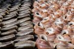 Dried Fish With The Sunlight In Thailand Stock Photo