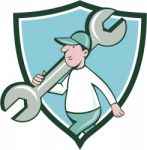 Mechanic Monkey Wrench Walking Crest Cartoon Stock Photo