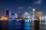 Cityscape Of Singapore At Night Stock Photo