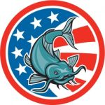 Catfish Swimming American Flag Circle Cartoon Stock Photo