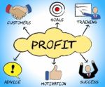 Profit Symbols Represents Icons Company And Income Stock Photo