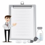 Cartoon Pharmacist With Blank Board Stock Photo