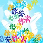 Color Handprints Means Child Human And Watercolor Stock Photo