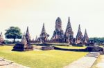 Vintage Style Wat Chaiwatthanaram Ancient Temple Stock Photo