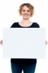 Aged Lady Showing Blank White Board Stock Photo