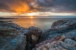 The Sunsets In The Sea Of The Coasts And Beaches Of Galicia And Asturias  Stock Photo