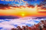 Seoraksan Mountains Is Covered By Morning Fog And Sunrise In Seoul,korea Stock Photo