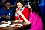 Friends Enjoying Dinner At Restaurant Stock Photo