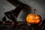 Closeup Of Scary Halloween Pumpkins Stock Photo