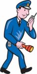 Policeman Torch Radio Cartoon Stock Photo