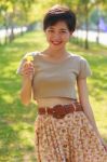 Young Beautiful Woman Wearing Simply Skirt Clothes Standing In P Stock Photo