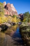 Virgin River Meandering Through The Mountains Of Zion Stock Photo