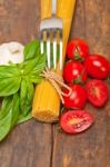 Italian Spaghetti Pasta Tomato And Basil Stock Photo