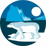 Polar Bear Iceberg Circle Retro Stock Photo