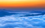 Seoraksan Mountains Is Covered By Morning Fog And Sunrise In Seoul,korea Stock Photo