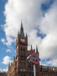 St Pancras International Station Tower And Underground Sign Stock Photo