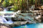 Beautiful Waterfall At Erawan National Park In Kanchanaburi ,tha Stock Photo