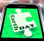 Earth Day Smartphone Means Eco Friendly And Green Stock Photo