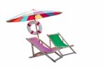 Umbrella And Couples Wood Chairs Beach Isolated White Stock Photo