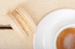 Colorful Macaroons With Espresso Coffee Stock Photo