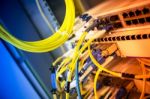 Fiber Optic With Servers In A Technology Data Center Stock Photo