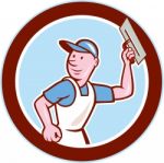 Plasterer Masonry Worker Circle Cartoon Stock Photo