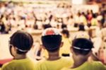 Blurred Crowd Of Children In The Hall Stock Photo