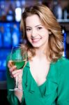 Attractive Young Girl Drinking Wine Stock Photo