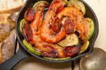 Roasted Shrimps With Zucchini And Tomatoes Stock Photo