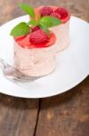 Fresh Raspberry Cake Mousse Dessert Stock Photo