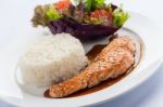 Grilled Salmon With Teriyaki Sauce Stock Photo