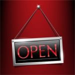 Open Label Sign Luxury Bevel Hanging Style Stock Photo