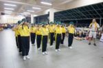 Student 9-10 Years Old, Scout Activities, Dance Performances Around The Fire., Scout Camp Bangkok Thailand Stock Photo