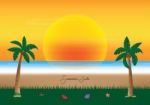 Summer Sale Promotion Season With Coconut Tree And Sea Beach Bac Stock Photo