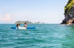 Mother And Daughter On Kayak Stock Photo