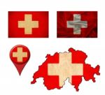 Switzerland Flag, Map And Map Pointers Stock Photo