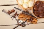 Chocolate Vanilla And Spices Cream Cake Dessert Stock Photo