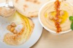 Hummus With Pita Bread Stock Photo