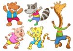 Cute Cartoon Happy Animal Set Stock Photo