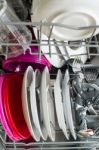 Dishwasher After Cleaning Process Stock Photo