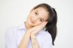 Portrait Of Thai High School Student Uniform Teen Beautiful Girl Happy And Relax, Stock Photo